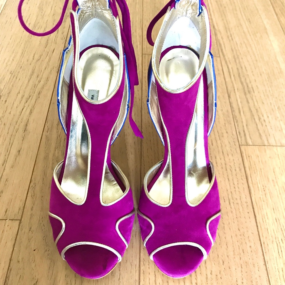 Color Block Blue & Fuchsia Leather Suede Heels – Size 7.5 (EU 38) - Picture 2 of 7